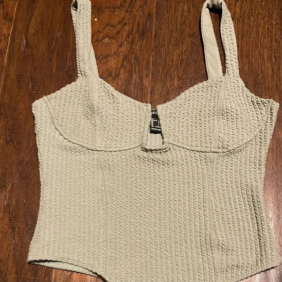 Forever 21 Ribbed Sage Green V-Neck Bodysuit - Picture 2 of 8